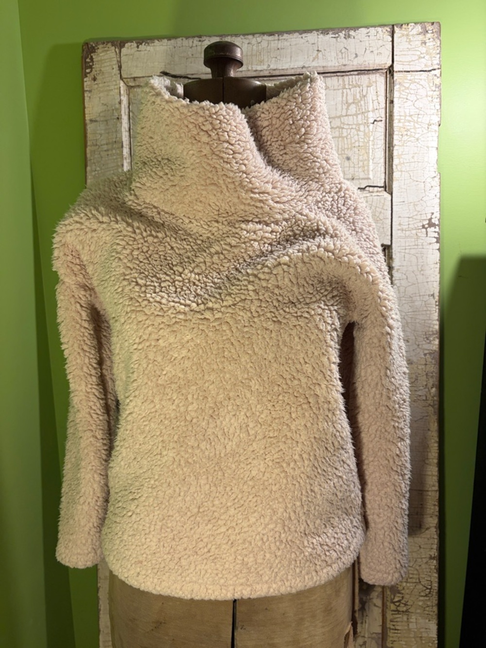 Cozy Light Pink Sherpa Funnel-Neck Women's Sweater